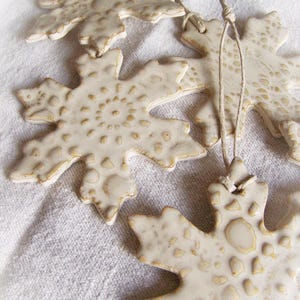 Set of 2 Handmade Pottery Snowflake Ornaments Christmas 2 Ceramic Snowflakes Rustic Christmas Natural Christmas Ornament Handmade Ornament