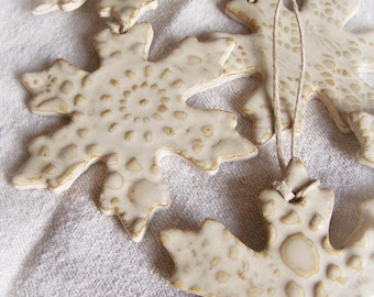Handmade Pottery Snowflake Ornament Christmas Snowflake Ornament Rustic Christmas Natural Christmas Ornament Handmade Ornament