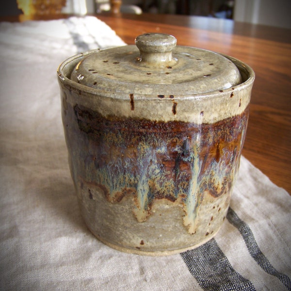 Rustic Earth Tone Pottery Salt Cellar Rustic Cabin Decor Lidded Pottery Jar Small Jar with Lid Natural Pottery Neutral Pottery Wheel Thrown