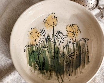 Handmade Rustic Pottery Spoon Rest Incense Dish Cat Dish Farmhouse Kitchen Mini Bowl Floral Dish Bowl Floral Pottery Natural Pottery Nature