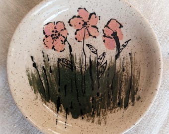 Handmade Rustic Pottery Spoon Rest Incense Dish Cat Dish Farmhouse Kitchen Mini Bowl Floral Dish Bowl Floral Pottery Natural Pottery Nature