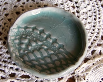 Pottery Trinket Spoon Rest Dish Handmade Pottery Aqua Spoon Rest Pottery Soap Dish Fuzzy Mud Studio Rustic Ring Dish Handmade Jewelry Dish