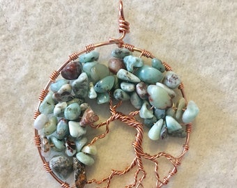 Whimsical copper and Larimar Tree of Life