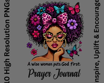 Prayer Journal Cover PNG – African American Woman, Christian Faith (Digital Download)