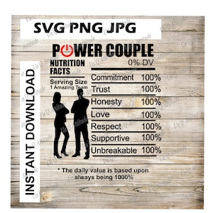 Power Couple Nutrition Fact SVG PNG JPG Valentine svg family png couples shirt hubby and wife svg wifey png husband and wife png Cricut