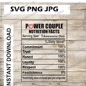 Power Couple Nutrition Fact Couple Cut File Husband svg Wife svg Hubby png wifey svg relationship cut file married life svg anniversary