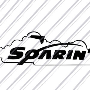 May include: Black and white logo design with the word "SOARIN'" in a bold, stylized font. The word is surrounded by a cloud shape with a small airplane icon above it.