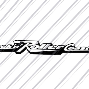May include: Black and white logo with the text "Rock'n Roller Coaster" in a stylized font.