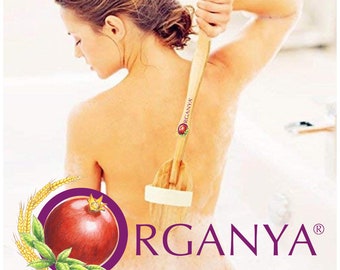 Organya Vegan Dry Brushing long handle /Skin Brush Natural Bristles Back Scrubber Massager dry/Wet shower detachable long bamboo wood handle