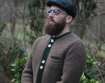 Vintage Men Rustic Sweater Theo Huber trachten cardigan Bavarian Folk Knit Jumper traditional German cardigan