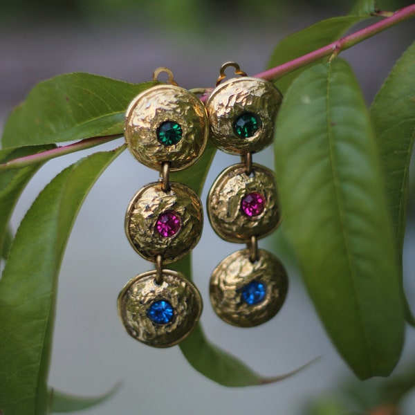 EDOUARD RAMBAUD PARIS clip on earrings 80s designer runway earrings bijoux drop chunky golden earrings Glamour designer jewelry Byzantine