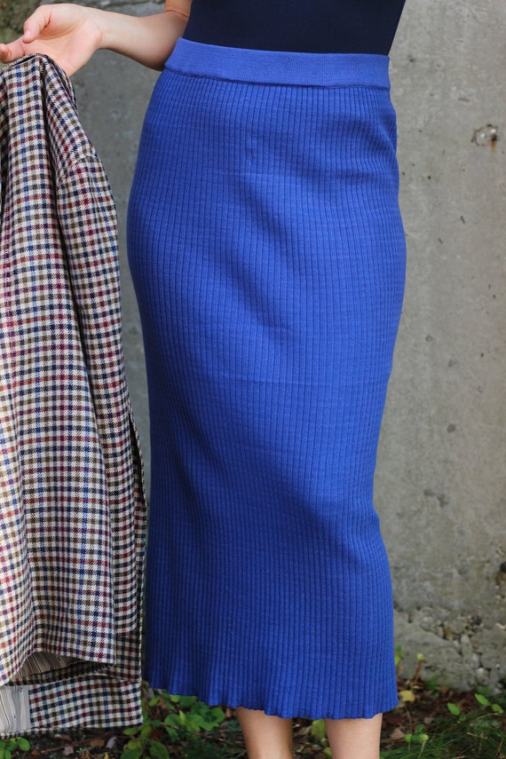 Midi Bodycon Skirt Knit Tube Cotton Skirt Vintage 90s High Waist Ribbed Texture Skirt Tight Pencil Skirt Minimalist Skirt Size M L Etsy