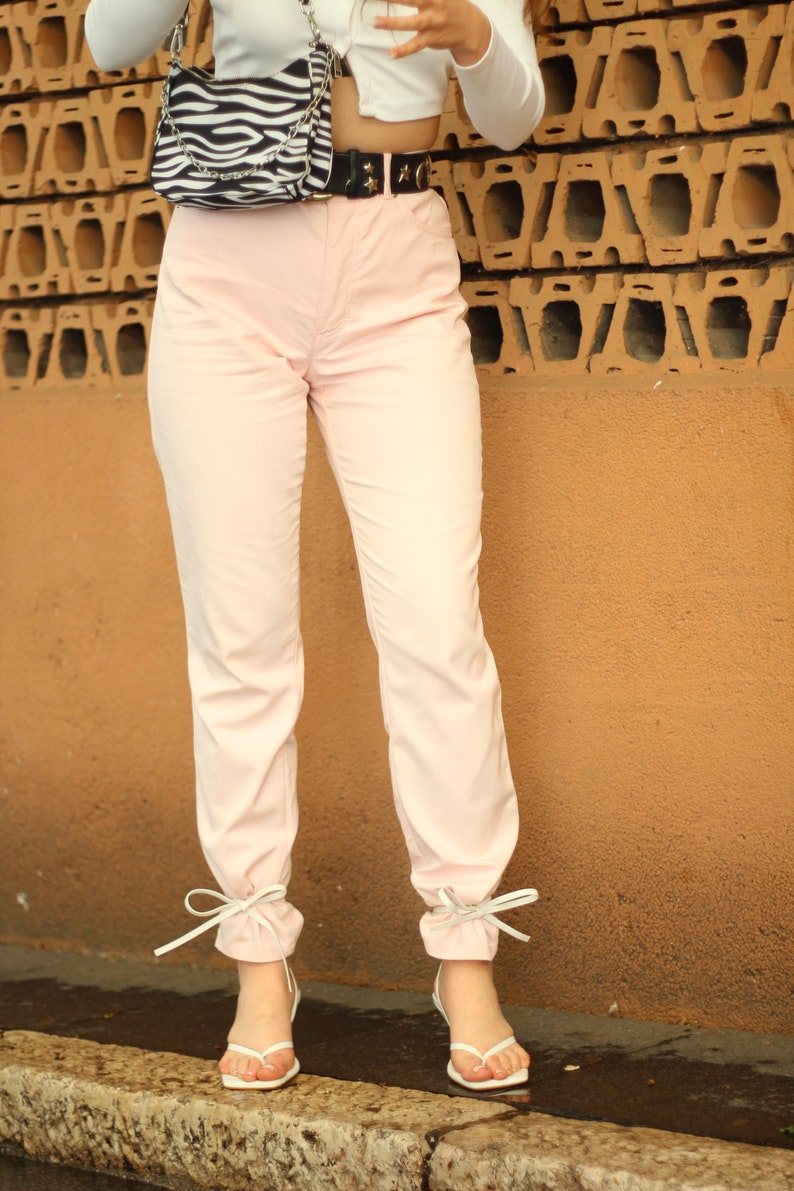 Vintage Escada pants high waist straight leg Light pink color Cotton trousers Escada Margaretha Ley pastel pink color image 6