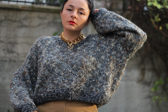 Vintage 90s handmade chunky cropped sweater Round-