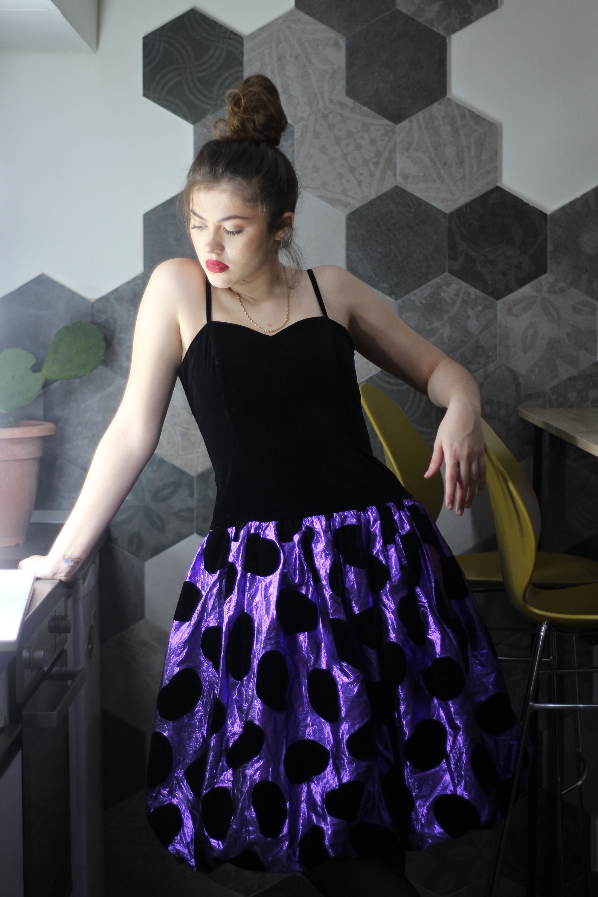 Vintage 80s prom dress Velvet taffeta dress Vintage