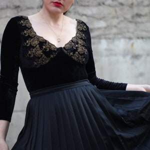 Vintage black pleated skirt high waist satin with side button up closure Minimalist urban skirt A line midi accordion skirt image 3