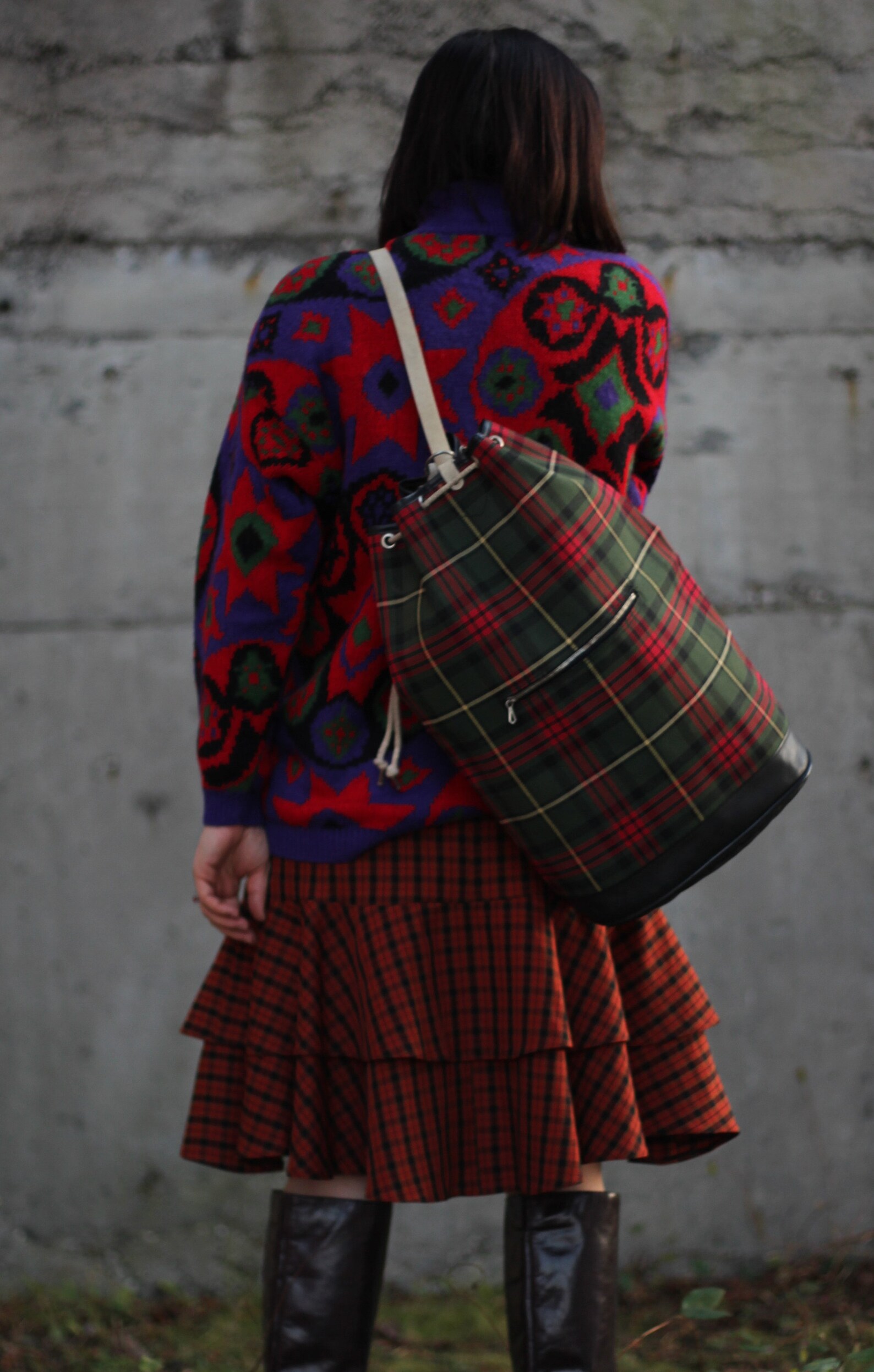 Vintage 90s plaid grunge backpack Punk retro bucket backpack Etsy