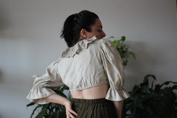 Vintage Austrian crop top Puff sleeves Hand croch… - image 5