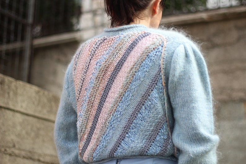 Vintage Baby Blue Mohair Sweater Handknit 80s Puff Sleeve Etsy