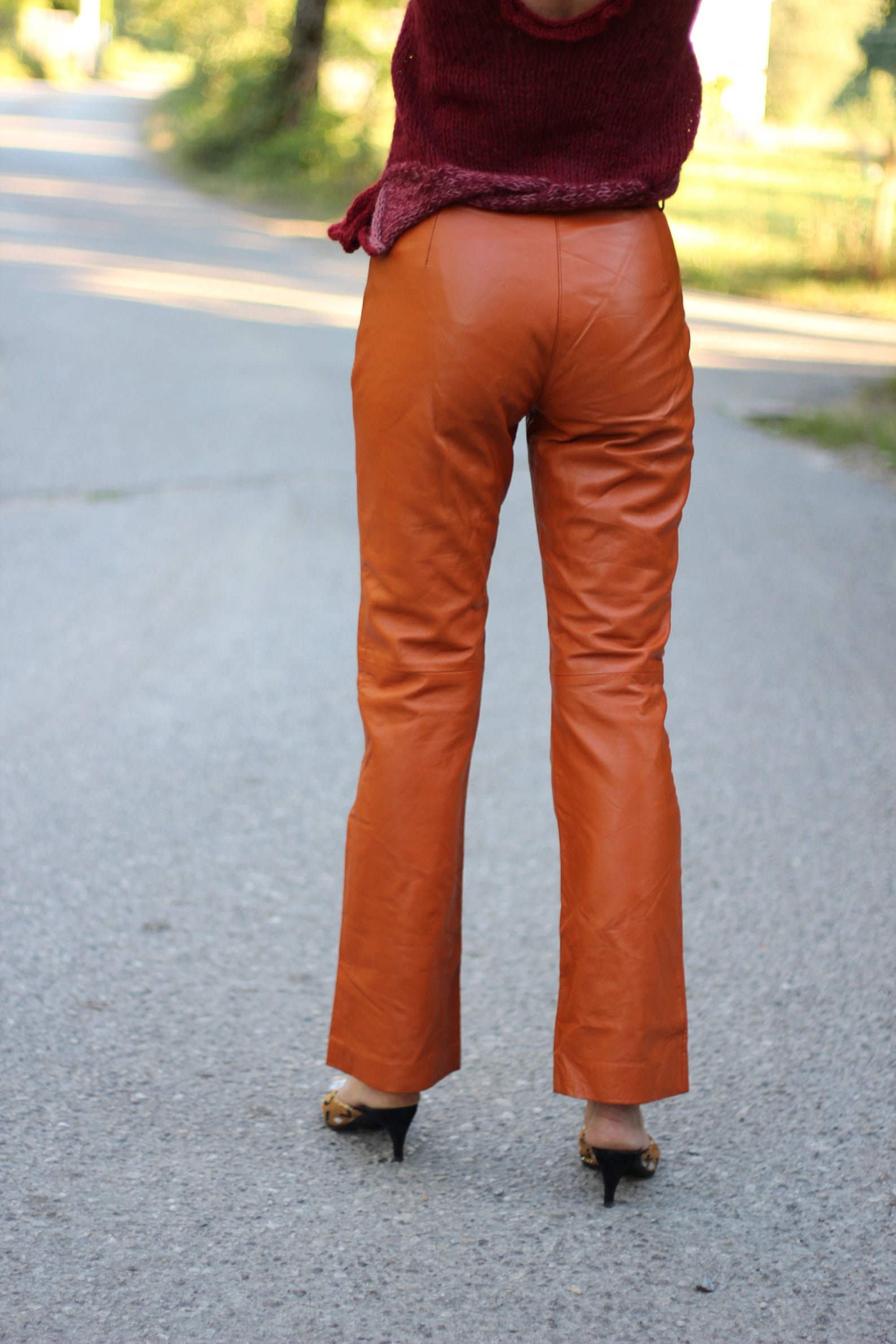 70 Bell Bottom Leather Pants Fully Lined High Rise Burnt Etsy