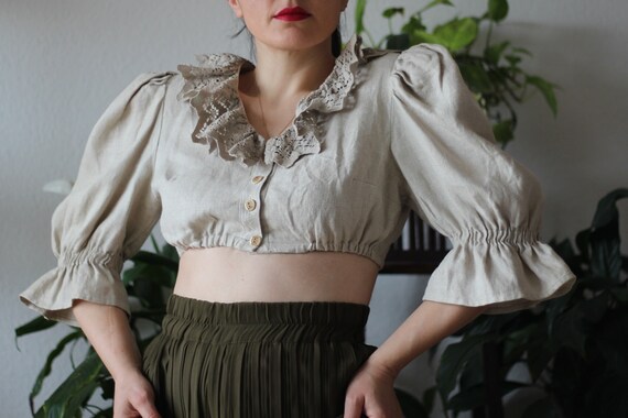 Vintage Austrian crop top Puff sleeves Hand croch… - image 3