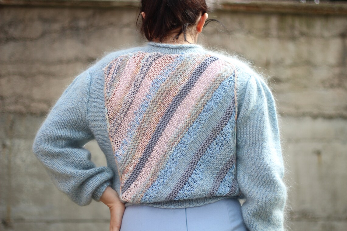 Vintage Baby Blue Mohair Sweater Handknit 80s Puff Sleeve Etsy