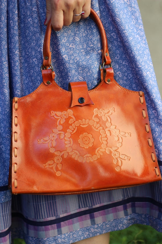 Vintage 60s embossed handmade leather bag purse To