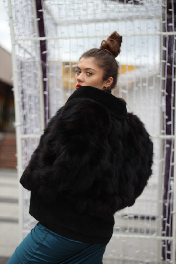 Vintage Fur shearling bomber jacket Glam rock sty… - image 6