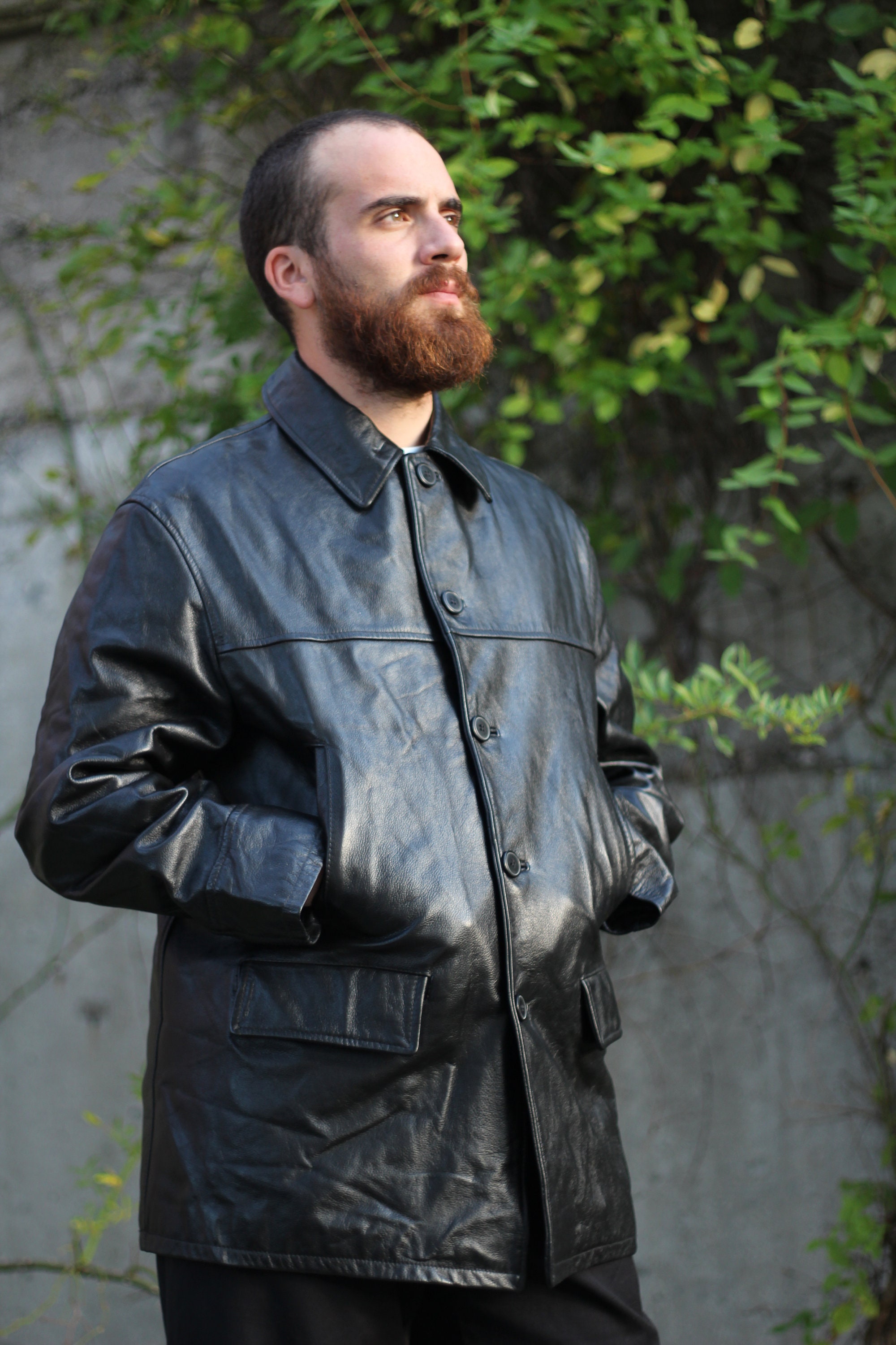 Vintage leather men jacket 90s Minimalist elegant classic | Etsy