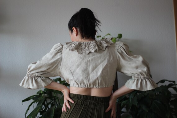 Vintage Austrian crop top Puff sleeves Hand croch… - image 4