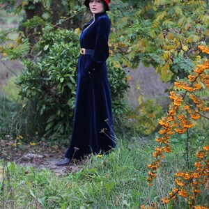 Vintage velvet dress floor length with pockets Long sleeves Fully lined Heavy cotton velvet blue dress Sewn retro romantic lady dress image 5