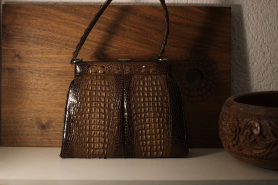 Vintage 60s mini crocodile embossed leather top ha