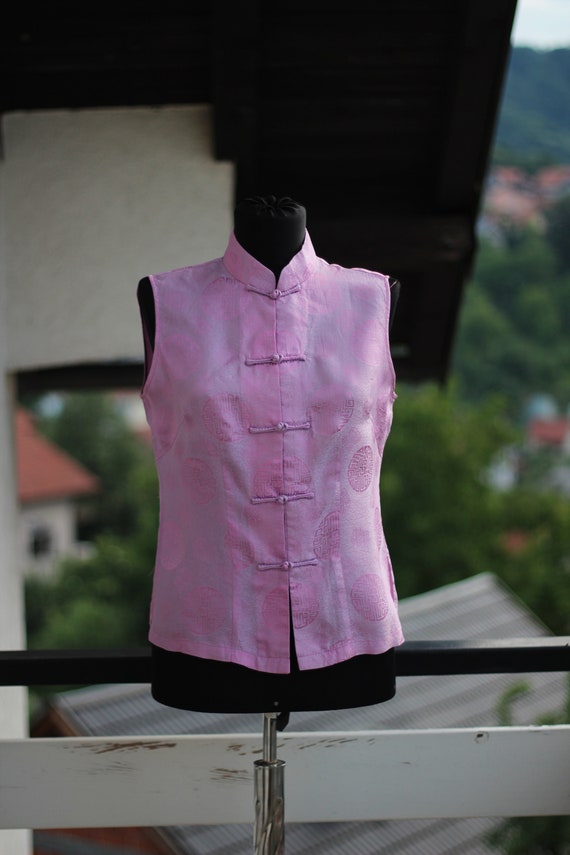 Vintage 90s mandarin silk top Lavender color Asian