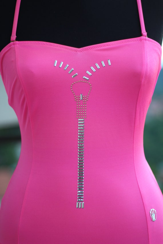 Neon pink one piece swimsuit with silver studs by… - image 8