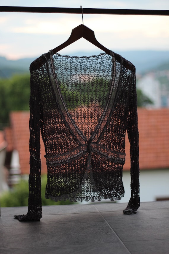 Vintage 90s handmade crochet silky viscose cardiga