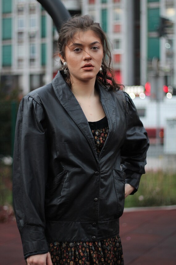 leather jacket with puff sleeves