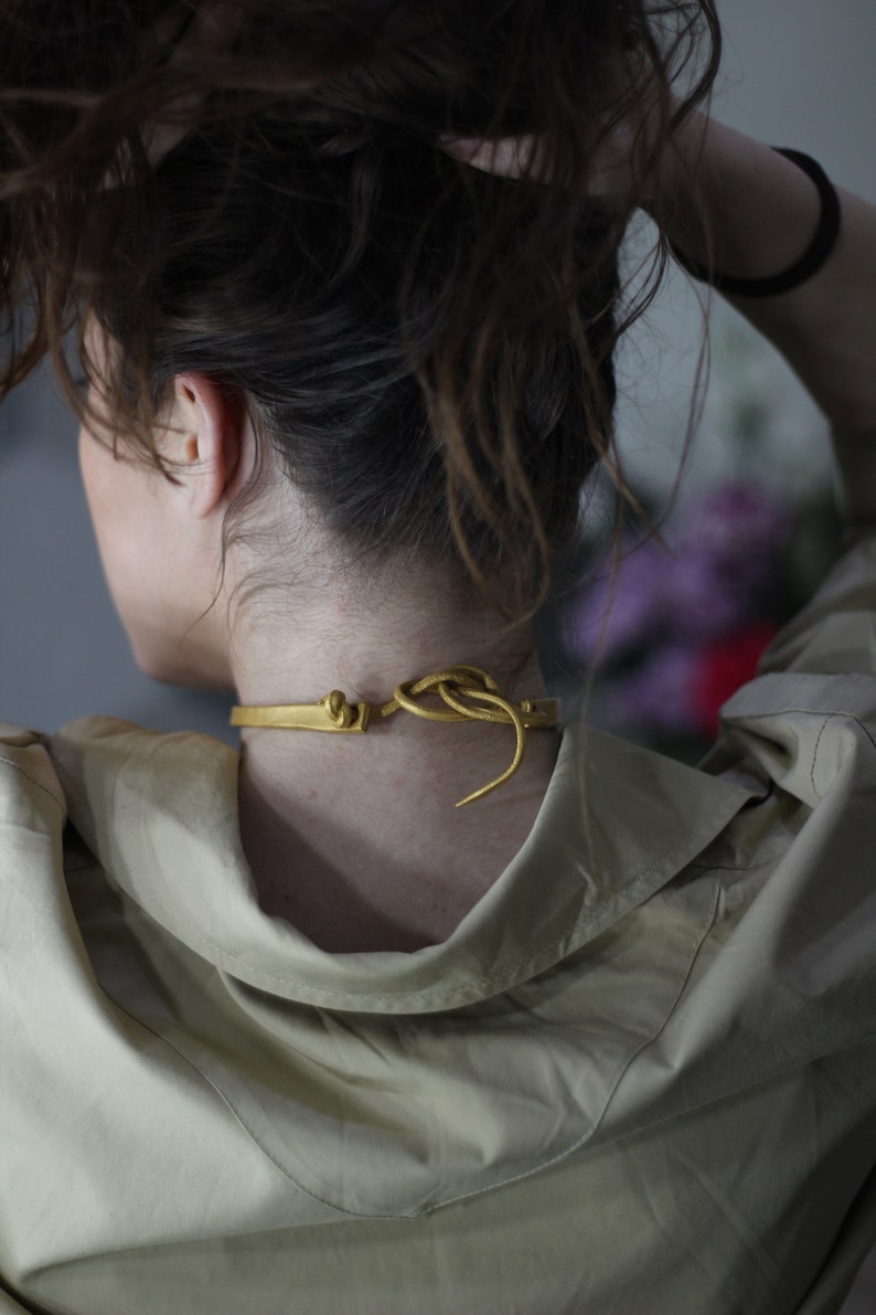 Vintage handmade gold leather choker Romantic fairy necklase choker Golden choker