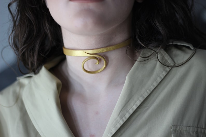 Vintage handmade gold leather choker Romantic fairy necklase choker Golden choker