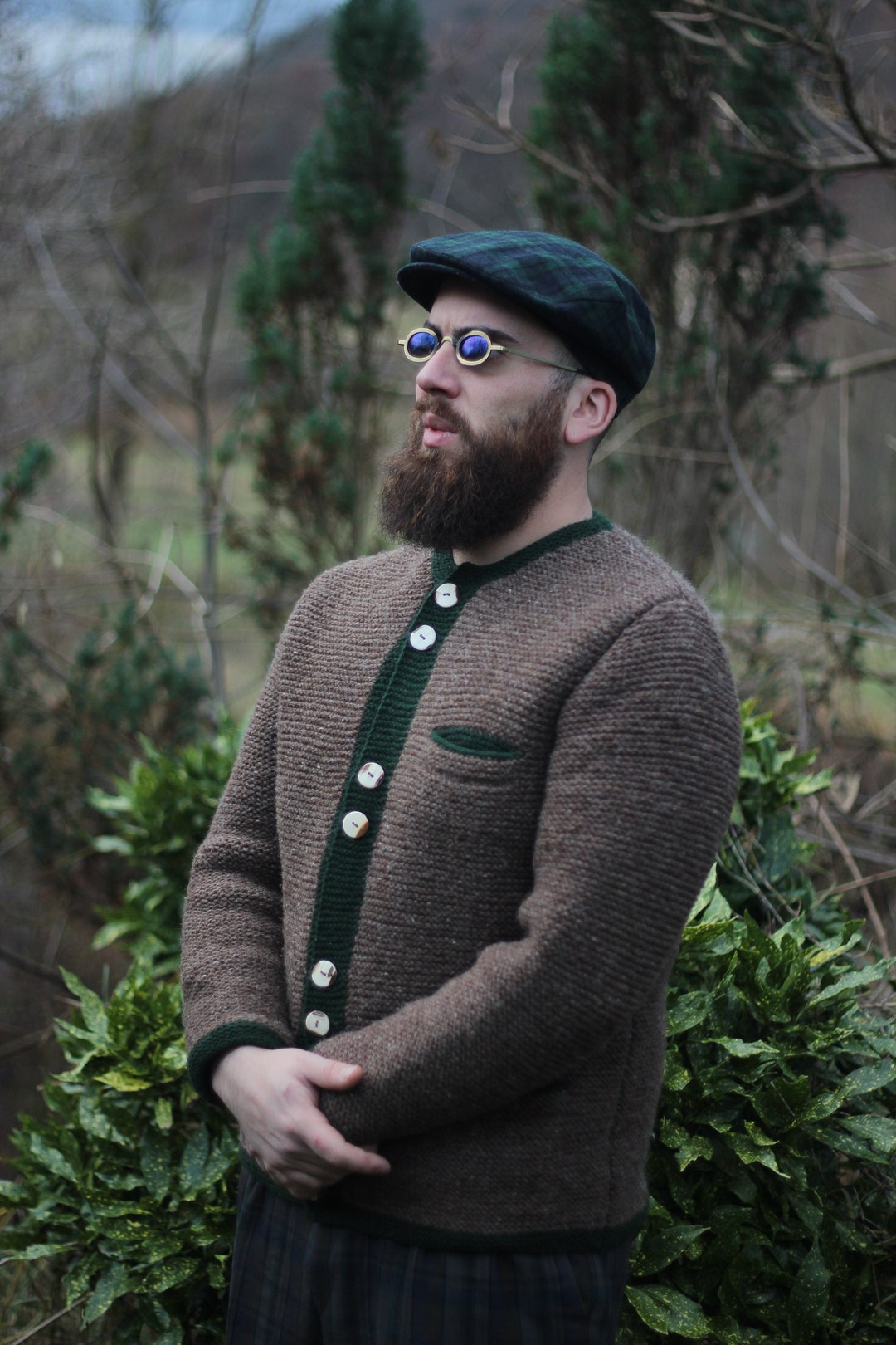 Vintage Men Rustic Sweater Theo Huber Trachten Cardigan Bavarian Folk