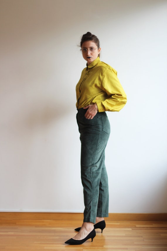 90s suede leather trousers high waist tapered cro… - image 10