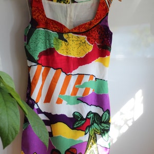 Vintage mini dress sleveless colorful Exotic print of Haiti Women Sweetheart cleavage Summer all over print dress by BYBLOS image 7