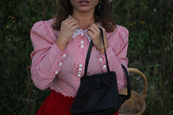 Vintage gingham blouse with puff sleeve and handm… - image 8