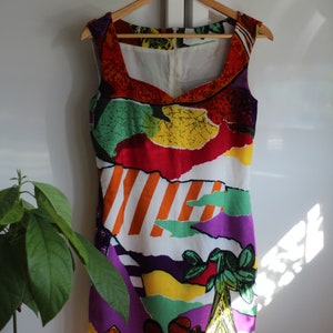 Vintage mini dress sleveless colorful Exotic print of Haiti Women Sweetheart cleavage Summer all over print dress by BYBLOS image 2