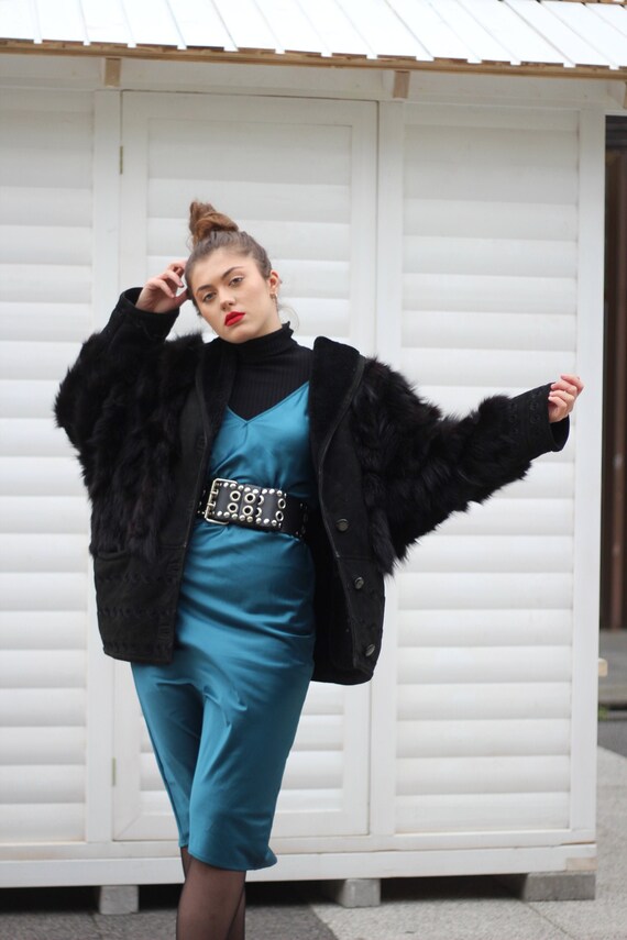 Vintage Fur shearling bomber jacket Glam rock sty… - image 1