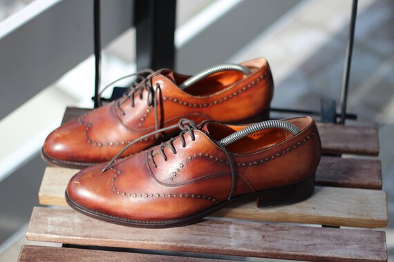 Magnanni vintage bruine lederen schoenen Bezaaid handgemaakte | Etsy België