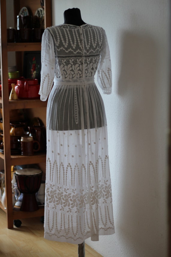 Antique white cotton embroidered lace dress Edward
