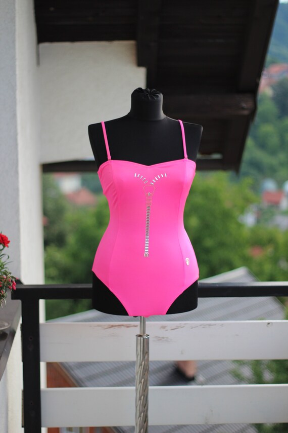 Neon pink one piece swimsuit with silver studs by… - image 3