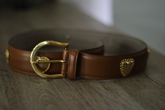 Gold buckle belt in brown color Vintage velvet waist belt 80s Women belt