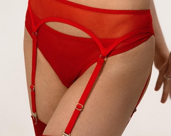 Red garter belt for women, sexy mesh stockings holder