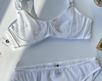 Wedding bridal lingerie: See through white lingerie set, Sheer bra and panty, Mesh panties and bra